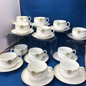 Weimar Vintage German Tea 12 Cup 2”and 11 Saucer 5” green Wrap Around Lea…